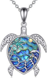 wholesale 925 Sterling Silver Abalone Shell Palm Tree Sea Wave Turtle Pendant Necklace for Women-Palm Tree Turtle