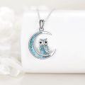 wholesale 925 Sterling Silver Turquoise Crescent Moon Owl Pendant Necklace-0-1