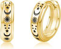 wholesale Gold 925 Sterling Silver Sun & Moon Huggie Hoop Earrings with Stars - 925 Jewelry for Women and Men-Yellow