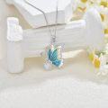wholesale 925 Sterling Silver Opal Butterfly Heart Pendant Necklace with Cubic Zirconia Accents and Chain for Women Girls  (Blue)-0-2