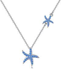 wholesale 925 Sterling Silver Blue Crystal Starfish Pendant Necklace Ocean Beach s for Women-Blue