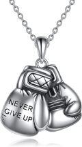 wholesale 925 Sterling Silver Boxing Glove Pendant Necklaces for Men Women Never Give Up -0-0