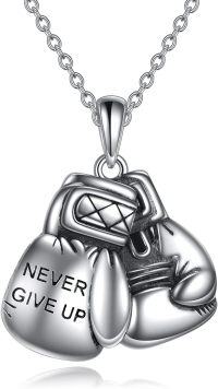 wholesale 925 Sterling Silver Boxing Glove Pendant Necklaces for Men Women Never Give Up -A-Never Give Up