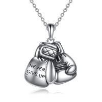wholesale 925 Sterling Silver Boxing Gloves Necklace With Never Give Up Engraving-A-Never Give Up