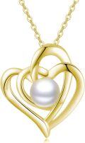 wholesale 14K Gold Double Heart with White Pearl Pendant Necklace for Women-0-0