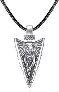 wholesale 925 Sterling Silver Ancient Egypt Cat Goddess Amulet Pendant Necklaces for Women Men s-Arrow