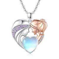 wholesale 925 Sterling Silver Heart Pendant Necklace With Moonstone And Crystals-Mom Necklace