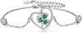 wholesale 925 Sterling Silver Heart-Shaped Shamrock Charm Bracelet with Green Stones and CZs-0-0