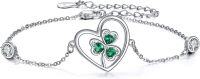 wholesale 925 Sterling Silver Heart-Shaped Shamrock Charm Bracelet with Green Stones and CZs-Shamrock