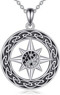 wholesale 925 Sterling Silver Yin Yang Compass Necklace for Women, Hypoallergenic Graduation Gift, 32.6mm Pendant with 18 Rolo Chain, Gift Box Included-Yin Yang