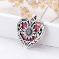 wholesale 925 Sterling Silver & Red Opal 1 Sunflower Necklace with Heart Charm - Meaningful Gift for Women-0-1