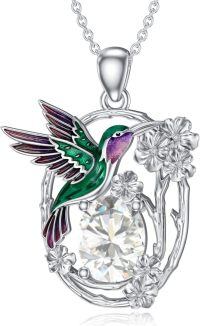wholesale Sterling Silver Birthstone Hummingbird Pendant Necklace for Women-April