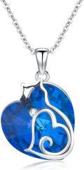 wholesale TOUPOP Cat Gifts For Women Sterling Silver Cat Pendant Necklace With Blue Heart Crystal Anniversary Birthday Christmas Jewelry Gifts For Mom Wife Girlfriend Sister Friend -0-0