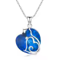 TOUPOP Sterling Silver & Blue Crystal Cat Heart Pendant Necklace-0-0