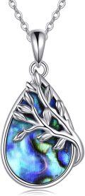 wholesale 925 Sterling Silver Tree of Life Abalone Shell Pendant Necklace for Women Girls-0-0