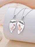 wholesale 925 Sterling Silver Heart-shaped Mother & Daughter Pendant Necklaces with Engraved Figures and Red Hearts - Mommy s for Women-0-2