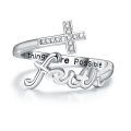 wholesale Sterling Silver Faith Cross Ring All Things Are Possible Cubic Zirconia Open Ring-0-0