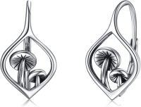 wholesale 925 Sterling Silver Mushroom Drop Earrings - Unique Nature Inspired Design for Women's Fashion Accessories-Leverback Black