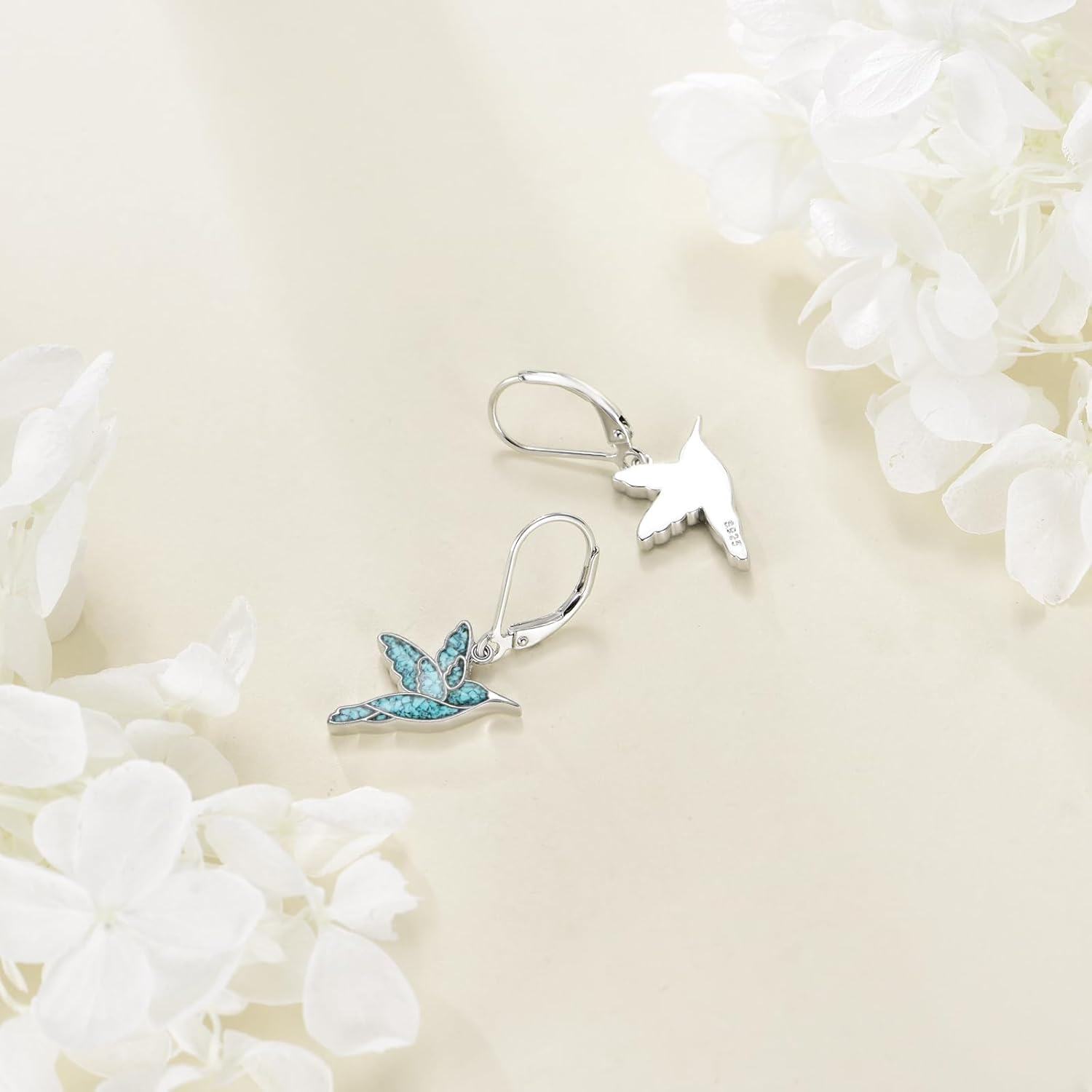 wholesale 925 Sterling Silver Turquoise Hummingbird Pendant Necklace & Earring Set-0-3