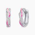 wholesale 925 Sterling Silver Pink Fire Opal & CZ Twist Design Hoop Earrings for Women-0-0