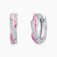 wholesale 925 Sterling Silver Pink Fire Opal & CZ Twist Design Hoop Earrings for Women-Pink