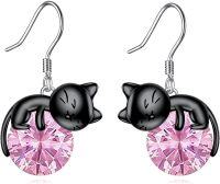 wholesale 14K Gold Pink Crystal Black Cat Pendant Necklace for Women Cats Lover-C-10-Black Cat October