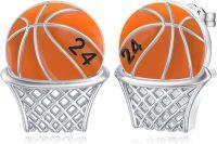 wholesale 925 Sterling Silver Basketball Stud Earrings with Number 24 Design-Basketball