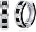 wholesale 925 Sterling Silver Black & White Cubic Zirconia Huggie Hoop Earrings for Men and Women-0-0