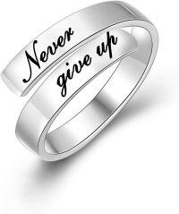 wholesale 925 Sterling Silver Never Give Up Inspirational Ring for Depression Struggle - Adjustable Size 6-8 - Gift Box-Never give up