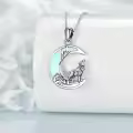 wholesale 925 Sterling Silver 925 Wolf Howling at the Moon Pendant Necklaces Wholesale with Blue Opal Stone for Women-0-3