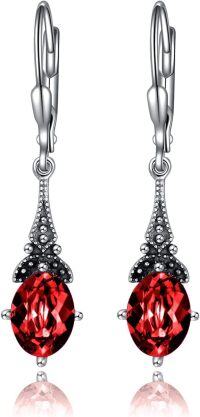 wholesale Sterling Silver Austrian Crystal Vintage Drop Dangle Leverback Earrings-Red