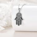 wholesale 925 Sterling Silver Black Enamel & Cubic Zirconia Hamsa Pendant Necklaces for Men and Women-0-3