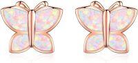 wholesale 925 Sterling Silver Butterfly Opal Stud Earrings - Pink Gold Tone Hypoallergenic Gift for Her-Butterfly