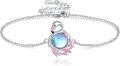 wholesale 925 Sterling Silver Pink Enamel Flamingo Blue Moonstone Charm Bracelet - Mothers Day Gift for Her-0-0