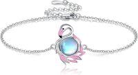 wholesale 925 Sterling Silver Pink Enamel Flamingo Blue Moonstone Charm Bracelet - Mothers Day Gift for Her-Flamingo