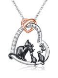 wholesale 925 Sterling Silver Love You Forever Heart Pendant Necklace - Mother and Cats Family -0-10