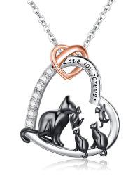 wholesale 925 Sterling Silver Love You Forever Heart Pendant Necklace - Mother and Cats Family -Mama Cat with 3 Kittens-Mama Cat with 3 Kittens