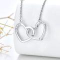 wholesale 925 Sterling Silver Double Heart Pendant with Cubic Zirconias Necklaces for Women Valentines Day Gifts-0-2