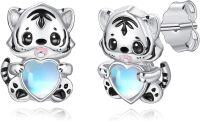 wholesale 925 Sterling Silver Moonstone Tiger Heart Stud Earrings for Women - Hypoallergenic Gift-Tiger