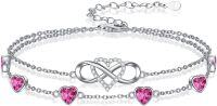 wholesale  925 Sterling Silver & Birthstone Crystal Infinity Heart Bracelet - Adjustable Love Gift for Women-Bracelet 7''-9''