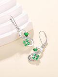 wholesale 925 Sterling Silver Heart-Shaped Flower Dangle Earrings with Green Stones-0-1