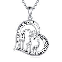 wholesale 925 Sterling Silver Love You to the Moon and Back Family Giraffes Pendant Necklaces for Women Girls Gifts-Giraffe