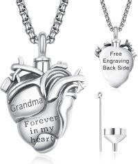 wholesale 925 Sterling Silver Aunt Cremation Necklace Wholesale Engraved Heart Urn Pendant-Grandma-Personalized-Grandma