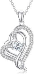 wholesale TOUPOP Diamond Necklace Sterling Silver Double Heart Pendant Necklace With April Birthstone Birthday Christmas Jewelry For Women Her -0-0