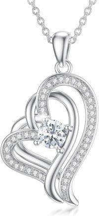 wholesale TOUPOP Diamond Necklace Sterling Silver Double Heart Pendant Necklace With April Birthstone Birthday Christmas Jewelry For Women Her -undefined