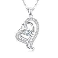 TOUPOP Sterling Silver April Birthstone Double Heart Pendant Necklace-undefined