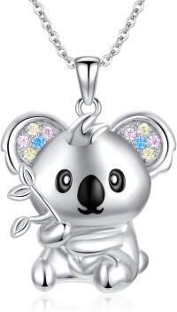 wholesale  Sterling Silver Birthstone Highland Cow Panda Fox Frog Koala Guinea Pig Elephant Necklace Gift -Koala