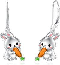 wholesale 925 Sterling Silver Bunny Carrot Drop Earrings for Women Girls Gift Jewelry-Rabbit and Carrot