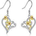 wholesale 925 Sterling Silver Yellow Gold Plated Daisy Heart Shape Drop Earrings-0-0