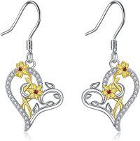 wholesale 925 Sterling Silver Yellow Gold Plated Daisy Heart Shape Drop Earrings-Daffodil